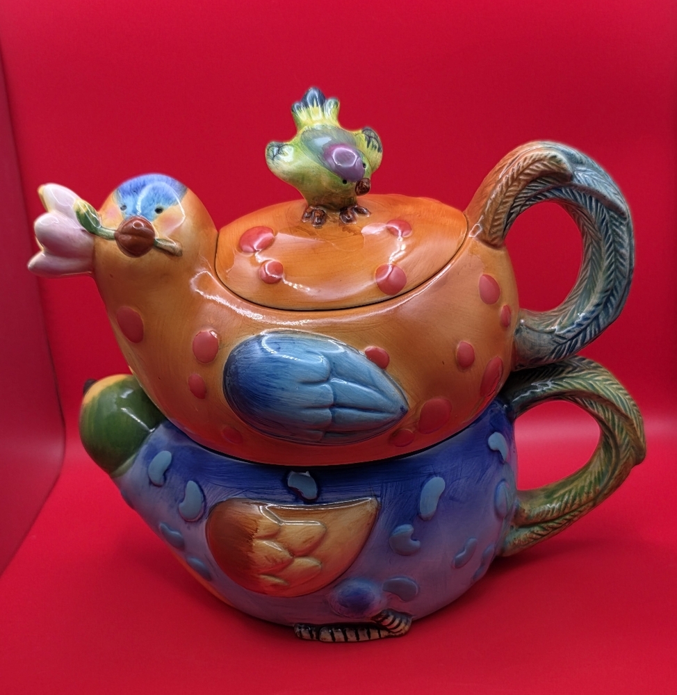Colorful Bird-Shaped Ceramic Teapot FIGI SPRING BIRDS TEAPOT